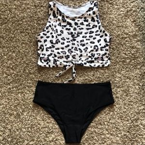 🆕️ Shein Black & White Leopard Print Bikini | Size Large